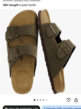 Cushionaire Men's Double Strap Slide Sandals in Olive Nubuck